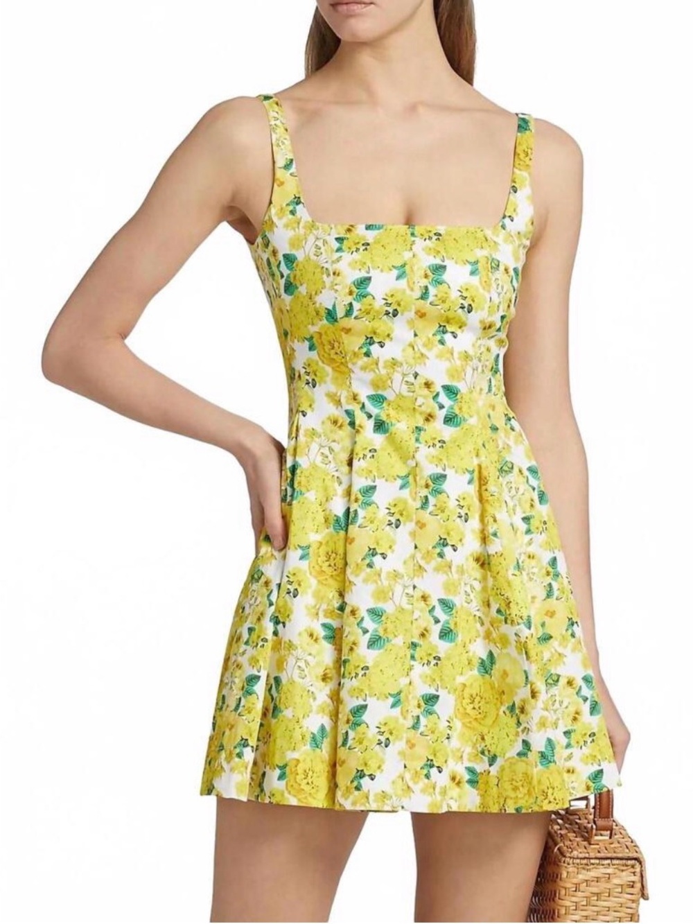 Generation Love Yellow Floral Square-Neck Mini Dress